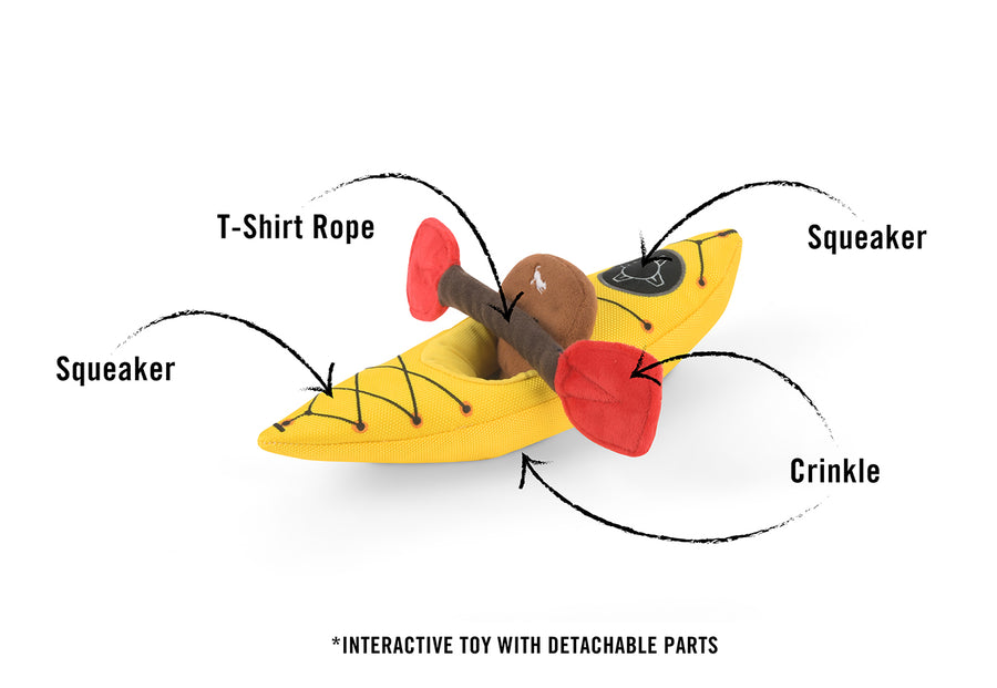 P.L.A.Y. Camp Corbin K9 Kayak Toy features pointed out