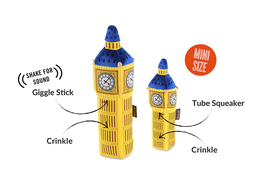 P.L.A.Y. Totally Touristy Big Ben Toy - toy features shown for medium and extra small sizes